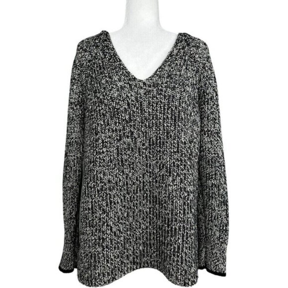 Rag & Bone Women’s Black White Quiet‎ Luxury V-Neck Designer Tunic Sweater M/C41